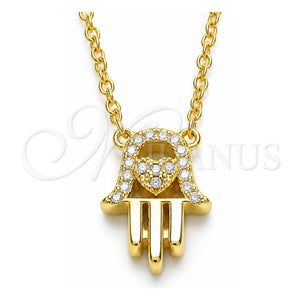 Collares con Dije 04.336.0213.2.16 Plata Rodinada, Diseño de Judaica y Mano de Dios, con Zirconia Cubica Blanca, Pulido, Tono Dorado (Grosor 01 MM, 16 Pulgadas de Largo)