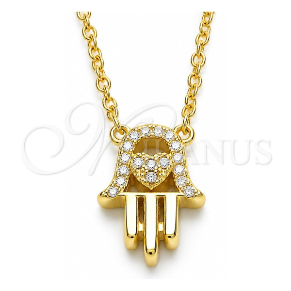Collares con Dije 04.336.0213.2.16 Plata Rodinada, Diseño de Judaica y Mano de Dios, con Zirconia Cubica Blanca, Pulido, Tono Dorado (Grosor 01 MM, 16 Pulgadas de Largo)