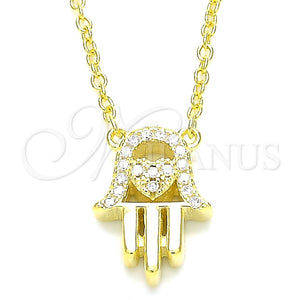 Collares con Dije 04.336.0213.2.16 Plata Rodinada, Diseño de Mano de Dios y Corazón, con Zirconia Cubica Blanca, Pulido, Tono Dorado (Grosor 01 MM, 16 Pulgadas de Largo)
