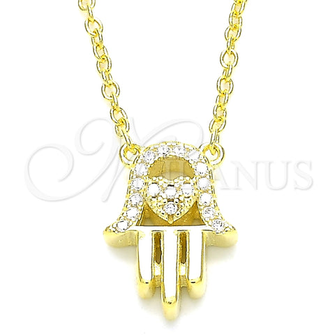 Collares con Dije 04.336.0213.2.16 Plata Rodinada, Diseño de Mano de Dios y Corazón, con Zirconia Cubica Blanca, Pulido, Tono Dorado (Grosor 01 MM, 16 Pulgadas de Largo)