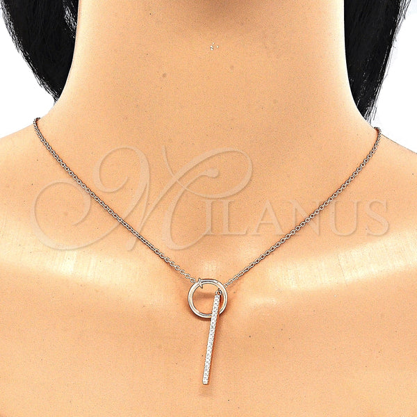 Collares con Dije 04.336.0214.1.16 Plata Rodinada, con Zirconia Cubica Blanca, Pulido, Tono Rosado (Grosor 01 MM, 16 Pulgadas de Largo)