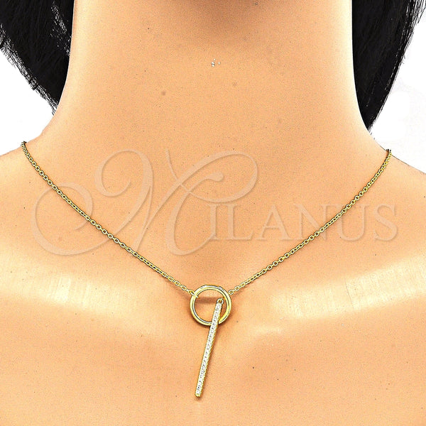 Collares con Dije 04.336.0214.2.16 Plata Rodinada, con Zirconia Cubica Blanca, Pulido, Tono Dorado (Grosor 01 MM, 16 Pulgadas de Largo)