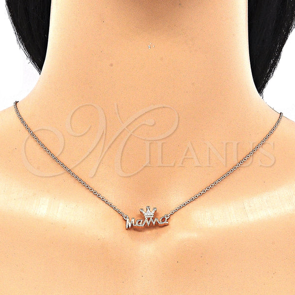 Collares con Dije 04.336.0015.1.16 Plata Rodinada, Diseño de Corona, con Zirconia Cubica Blanca, Pulido, Tono Rosado (Grosor 01 MM, 16 Pulgadas de Largo)