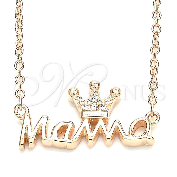 Collares con Dije 04.336.0015.1.16 Plata Rodinada, Diseño de Corona, con Zirconia Cubica Blanca, Pulido, Tono Rosado (Grosor 01 MM, 16 Pulgadas de Largo)