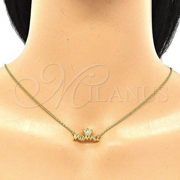 Collares con Dije 04.336.0015.2.16 Plata Rodinada, Diseño de Corona, con Zirconia Cubica Blanca, Pulido, Tono Dorado (Grosor 01 MM, 16 Pulgadas de Largo)