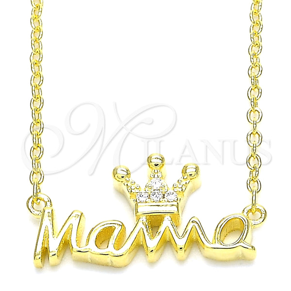 Collares con Dije 04.336.0015.2.16 Plata Rodinada, Diseño de Corona, con Zirconia Cubica Blanca, Pulido, Tono Dorado (Grosor 01 MM, 16 Pulgadas de Largo)