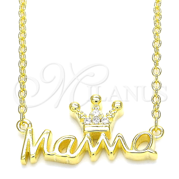 Collares con Dije 04.336.0015.2.16 Plata Rodinada, Diseño de Corona, con Blanca Zirconia Cubica, Pulido, Tono Dorado (01 MM Thickness, 16 Inches Length)