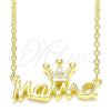 Collares con Dije 04.336.0015.2.16 Plata Rodinada, Diseño de Corona, con Blanca Zirconia Cubica, Pulido, Tono Dorado (01 MM Thickness, 16 Inches Length)