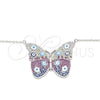 Collares con Dije 04.336.0215.16 Plata Rodinada, Diseño de Mariposa y Ojo Griego, con Micro Pave Blanca, Esmaltado Multicolor, Rodinado (Grosor 02 MM, 16 Pulgadas de Largo)