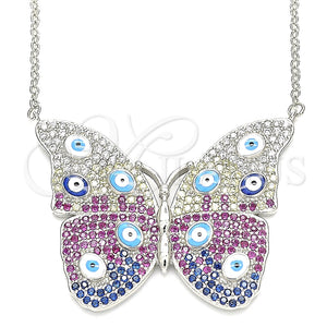 Collares con Dije 04.336.0215.16 Plata Rodinada, Diseño de Mariposa y Ojo Griego, con Micro Pave Blanca, Esmaltado Multicolor, Rodinado (Grosor 02 MM, 16 Pulgadas de Largo)
