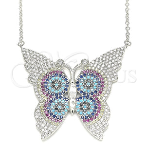 Collares con Dije 04.336.0216.16 Plata Rodinada, Diseño de Mariposa, con Micro Pave Multicolor, Pulido, Rodinado (Grosor 02 MM, 16 Pulgadas de Largo)