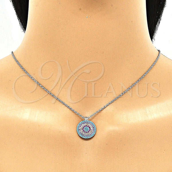 Collares con Dije 04.336.0217.16 Plata Rodinada, con Zirconia Cubica Multicolor, Pulido, Rodinado (Grosor 02 MM, 16 Pulgadas de Largo)