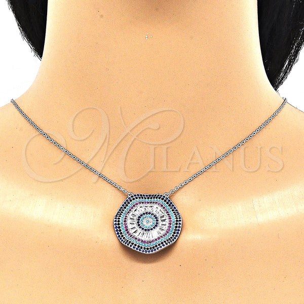 Collares con Dije 04.336.0218.16 Plata Rodinada, con Zirconia Cubica Blanca y Micro Pave Multicolor, Pulido, Rodinado (Grosor 01 MM, 16 Pulgadas de Largo)