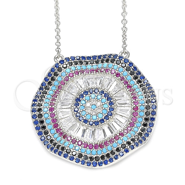 Collares con Dije 04.336.0218.16 Plata Rodinada, con Zirconia Cubica Blanca y Micro Pave Multicolor, Pulido, Rodinado (Grosor 01 MM, 16 Pulgadas de Largo)