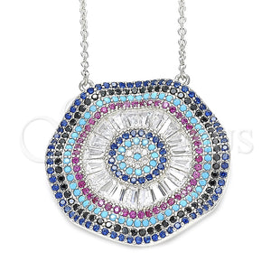 Collares con Dije 04.336.0218.16 Plata Rodinada, con Zirconia Cubica Blanca y Micro Pave Multicolor, Pulido, Rodinado (Grosor 01 MM, 16 Pulgadas de Largo)