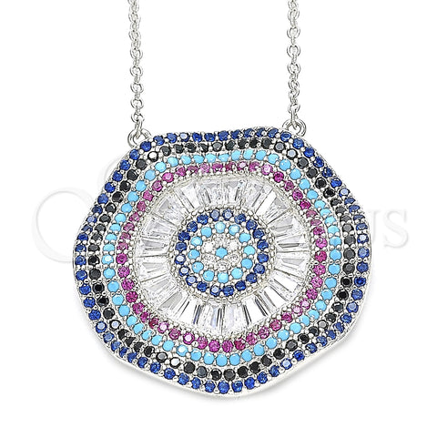 Collares con Dije 04.336.0218.16 Plata Rodinada, con Zirconia Cubica Blanca y Micro Pave Multicolor, Pulido, Rodinado (Grosor 01 MM, 16 Pulgadas de Largo)