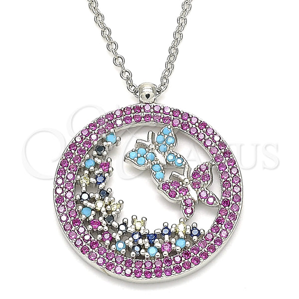 Collares con Dije 04.336.0219.16 Plata Rodinada, Diseño de Mariposa, con Zirconia Cubica Multicolor y Micro Pave Multicolor, Pulido, Rodinado (Grosor 02 MM, 16 Pulgadas de Largo)