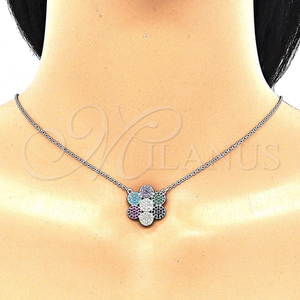 Collares con Dije 04.336.0223.16 Plata Rodinada, con Zirconia Cubica Multicolor, Pulido, Rodinado (Grosor 02 MM, 16 Pulgadas de Largo)