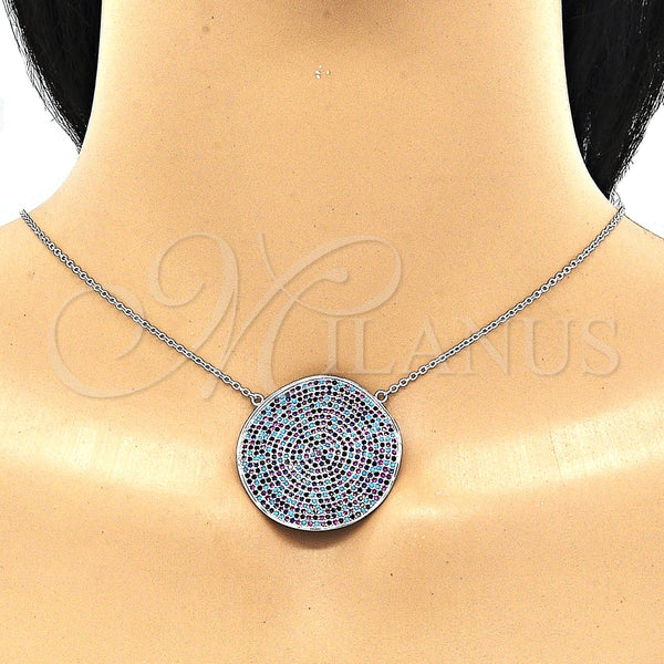 Collares con Dije 04.336.0224.16 Plata Rodinada, con Micro Pave Multicolor, Pulido, Rodinado (Grosor 01 MM, 16 Pulgadas de Largo)