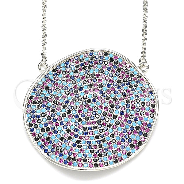 Collares con Dije 04.336.0224.16 Plata Rodinada, con Micro Pave Multicolor, Pulido, Rodinado (Grosor 01 MM, 16 Pulgadas de Largo)