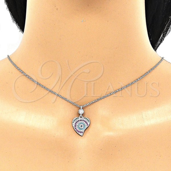 Collares con Dije 04.336.0225.16 Plata Rodinada, Diseño de Corazón, con Zirconia Cubica Multicolor, Pulido, Rodinado (Grosor 01 MM, 16 Pulgadas de Largo)