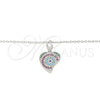 Collares con Dije 04.336.0225.16 Plata Rodinada, Diseño de Corazón, con Zirconia Cubica Multicolor, Pulido, Rodinado (Grosor 01 MM, 16 Pulgadas de Largo)