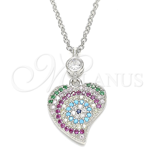 Collares con Dije 04.336.0225.16 Plata Rodinada, Diseño de Corazón, con Zirconia Cubica Multicolor, Pulido, Rodinado (Grosor 01 MM, 16 Pulgadas de Largo)