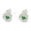 Arete Dormilona 02.371.0003.1 Plata Rodinada, Diseño de Flor, con Zirconia Cubica Verde y Blanca, Pulido, Rodinado