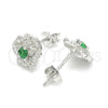 Arete Dormilona 02.371.0003.1 Plata Rodinada, Diseño de Flor, con Zirconia Cubica Verde y Blanca, Pulido, Rodinado