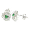 Arete Dormilona 02.371.0003.1 Plata Rodinada, Diseño de Flor, con Zirconia Cubica Verde y Blanca, Pulido, Rodinado