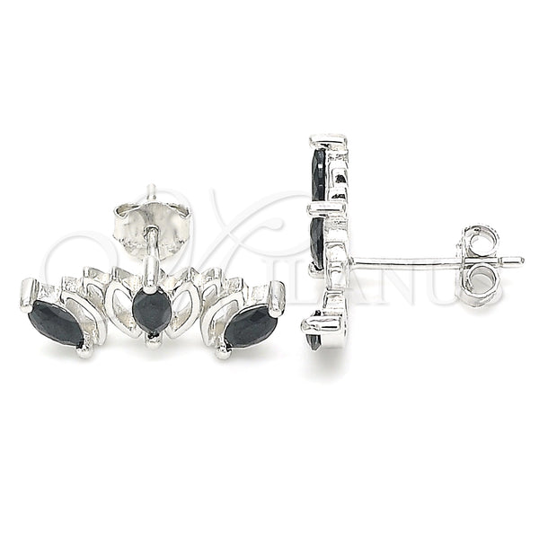 Arete Dormilona 02.371.0007.2 Plata Rodinada, con Negro Zirconia Cubica, Pulido, Rodinado