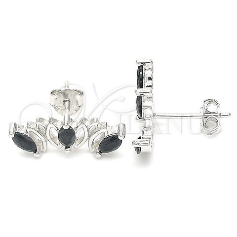 Arete Dormilona 02.371.0007.2 Plata Rodinada, con Negro Zirconia Cubica, Pulido, Rodinado