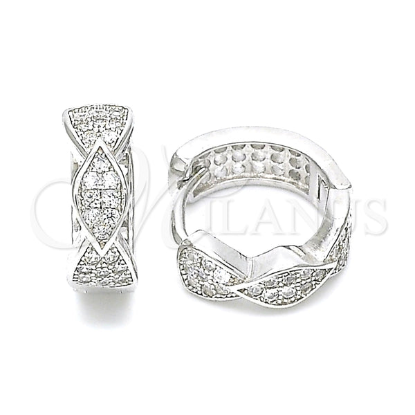 Argolla Huggie 02.332.0065.15 Plata Rodinada, con Micro Pave Blanca, Pulido, Rodinado