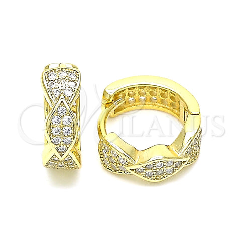Argolla Huggie 02.332.0065.1.15 Plata Rodinada, con Micro Pave Blanca, Pulido, Tono Dorado