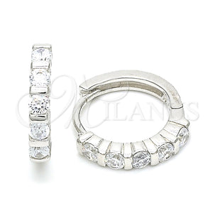 Argolla Huggie 02.332.0068.15 Plata Rodinada, con Zirconia Cubica Blanca, Pulido, Rodinado