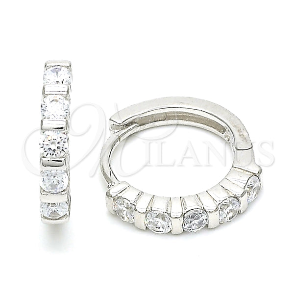 Argolla Huggie 02.332.0068.15 Plata Rodinada, con Zirconia Cubica Blanca, Pulido, Rodinado