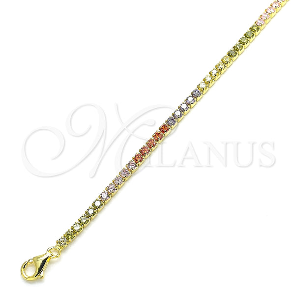 Pulsera Tennis 03.332.0002.1.07 Plata Rodinada, con Zirconia Cubica Multicolor, Pulido, Tono Dorado (Grosor 02 MM, 7 Pulgadas de Largo)
