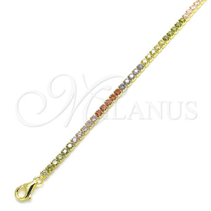 Pulsera Tennis 03.332.0002.1.07 Plata Rodinada, con Zirconia Cubica Multicolor, Pulido, Tono Dorado (Grosor 02 MM, 7 Pulgadas de Largo)