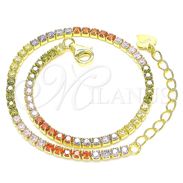 Pulsera Tennis 03.332.0002.1.07 Plata Rodinada, con Zirconia Cubica Multicolor, Pulido, Tono Dorado (Grosor 02 MM, 7 Pulgadas de Largo)