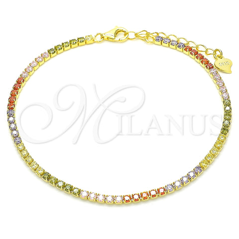 Pulsera Tennis 03.332.0002.1.07 Plata Rodinada, con Zirconia Cubica Multicolor, Pulido, Tono Dorado (Grosor 02 MM, 7 Pulgadas de Largo)