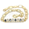 Pulsera Elegante 03.63.2151.07 Oro Laminado, Diseño de Gota, con Negro and Blanca Zirconia Cubica, Pulido, Tono Dorado (06 MM Thickness, 7 Inches Length)