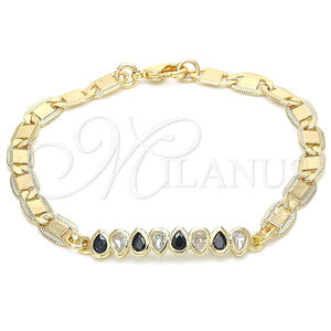 Pulsera Elegante 03.63.2151.07 Oro Laminado, Diseño de Gota, con Negro and Blanca Zirconia Cubica, Pulido, Tono Dorado (06 MM Thickness, 7 Inches Length)