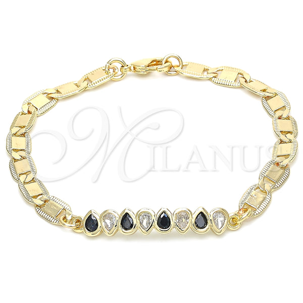 Pulsera Elegante 03.63.2151.07 Oro Laminado, Diseño de Gota, con Negro and Blanca Zirconia Cubica, Pulido, Tono Dorado (06 MM Thickness, 7 Inches Length)