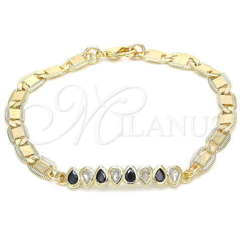 Pulsera Elegante 03.63.2151.07 Oro Laminado, Diseño de Gota, con Negro and Blanca Zirconia Cubica, Pulido, Tono Dorado (06 MM Thickness, 7 Inches Length)