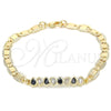 Pulsera Elegante 03.63.2151.07 Oro Laminado, Diseño de Gota, con Negro and Blanca Zirconia Cubica, Pulido, Tono Dorado (06 MM Thickness, 7 Inches Length)