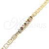 Pulsera Elegante 03.63.2151.1.07 Oro Laminado, Diseño de Gota, con Granate and Blanca Zirconia Cubica, Pulido, Tono Dorado (06 MM Thickness, 7 Inches Length)