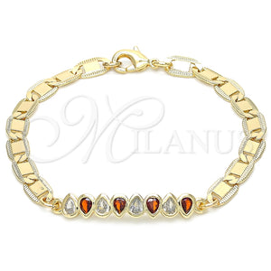 Pulsera Elegante 03.63.2151.1.07 Oro Laminado, Diseño de Gota, con Granate and Blanca Zirconia Cubica, Pulido, Tono Dorado (06 MM Thickness, 7 Inches Length)