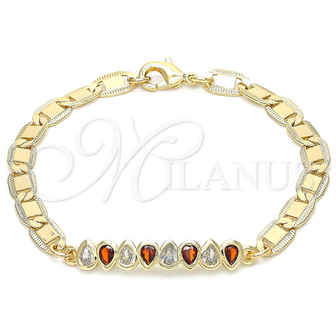 Pulsera Elegante 03.63.2151.1.07 Oro Laminado, Diseño de Gota, con Granate and Blanca Zirconia Cubica, Pulido, Tono Dorado (06 MM Thickness, 7 Inches Length)