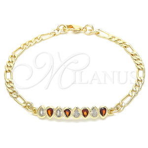 Pulsera Elegante 03.63.2152.07 Oro Laminado, Diseño de Gota, con Granate and Blanca Zirconia Cubica, Pulido, Tono Dorado (04 MM Thickness, 7 Inches Length)