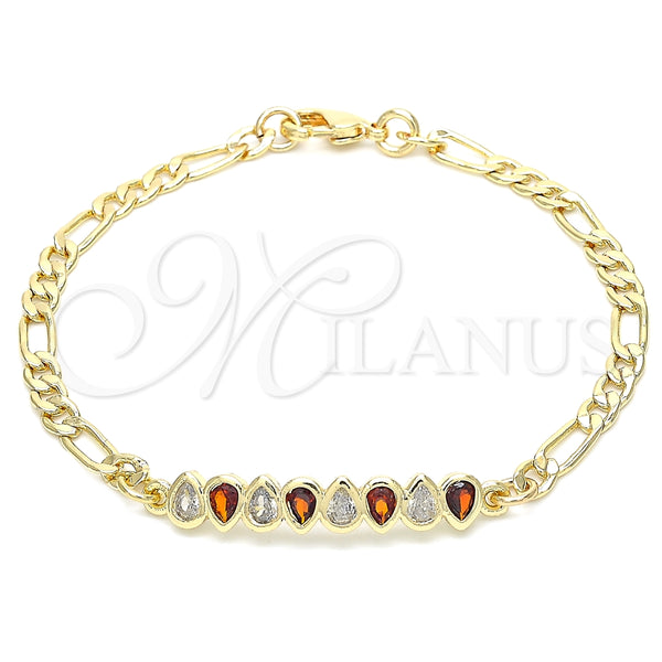 Pulsera Elegante 03.63.2152.07 Oro Laminado, Diseño de Gota, con Granate and Blanca Zirconia Cubica, Pulido, Tono Dorado (04 MM Thickness, 7 Inches Length)